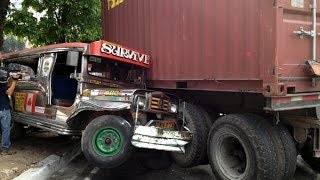 Truck hits jeepney in Quezon City [upl. by Nevear]