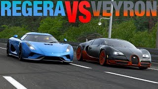 Forza 7  Drag Race  Bugatti Veyron SS VS Koenigsegg Regera  Standing amp Rolling [upl. by Analle]