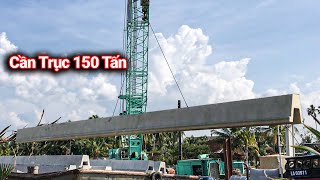 Cần Cẩu Siêu Trọng 150 Tấn Kéo Trụ Bê Tông Từ Sà Lan Làm Bờ Kè Sông ở Mỹ Tho [upl. by Anehsuc]