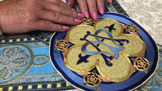 Video showcasing the production of a custom designed chasuble with a Marian emblem [upl. by Trude]