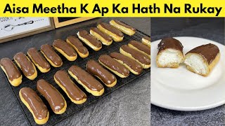 Homemade Chocolate Éclair Recipe with Very Easy Method and Filling by Huma In The Kitchen [upl. by Eruza627]