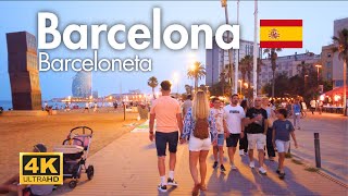 BARCELONETA BEACH BOARDWALK 🇪🇸 SUMMER WALKING TOUR ARCELONA SPAIN 4K [upl. by Acissaj]