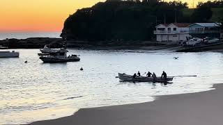 Early morning at Terrigal Surf boat launching People on the boardwalk Sunrise [upl. by Naara]