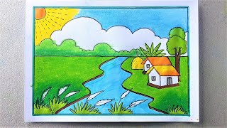 Sorotkaler drisso drawing💖 শরৎকালের দৃশ্য আঁকা 💚 Autumn Scenery Painting🖌 [upl. by Zetrok]