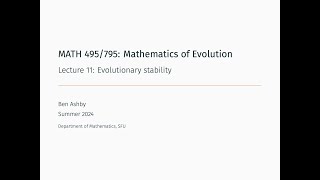 MATH 495795  Lecture 11  Evolutionary stability [upl. by Woolley]