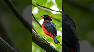 Black necked Red Cotinga birds wildlifebirding birdwatchinglife forestbirds [upl. by Eldora]