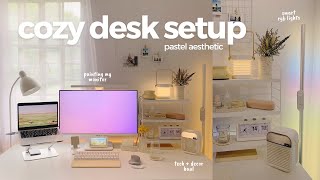 my pastel desk setup 🎐 cozy desk makeover painting my monitor wfh tech haul organize with me [upl. by Nevear411]