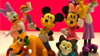 Disney Minnie Mouse Figurine Set with Pluto Figaro Mickey Mouse Daisy Duck Clarabelle Cow [upl. by Cobb]