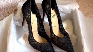 Unboxing🎁 Christian Louboutin Follies Lace 100mm in black suede leather🖤 [upl. by Nikaniki]