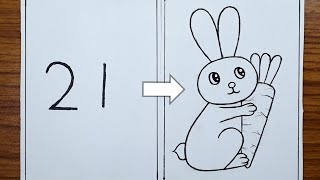 How to draw Rabbit from 21  how to draw rabbit from number 🐇 NumberDrawing [upl. by Eeram]