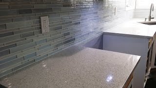 DIY Mosaic Glass Tile Backsplash Installation Zero Experience First Time Ever Detailed With TIPS [upl. by Eyar]