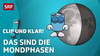 Vollmond bis Neumond Warum gibt es Mondphasen  SRF Kids – Clip und klar  Für Kinder erklärt [upl. by Atiekal]