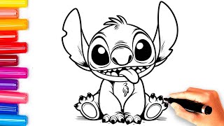 How to Draw STITCH Easy  Lilo and Stitch Coloring pages [upl. by Odab]