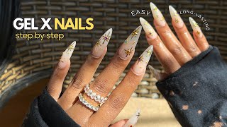 Watch Me Do Gel X Nails At Home 💅🏽  BEGINNER FRIENDLY gel x nails tutorial [upl. by Hollander257]