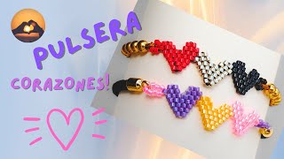 DIY Pulsera de Corazones en Miyuki muy Fácil de Hacer [upl. by Fonsie]