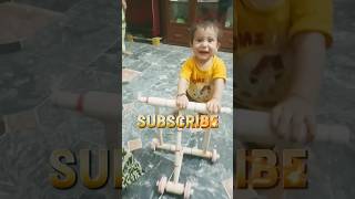 Adorable Baby Having Fun with DIY Wooden Toy Walker 😊 woodentoys short babyart [upl. by Harpole]