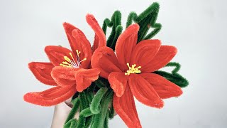 【モールで作る花】クリスマス飾り クリスマスオーナメント ポインセチア How to make Easy Pipe Cleaner Flowers Poinsettia 子供と一緒に簡単ハンドメイド [upl. by Biondo]