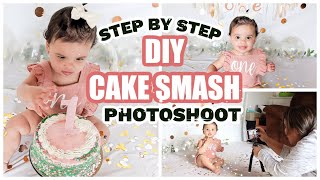 HOW TO DO A FIRST BIRTHDAY PHOTOSHOOT AT HOME CAKE SMASH PHOTOSHOOT TUTORIAL  DIY FIRST BIRTHDAY [upl. by Millham]