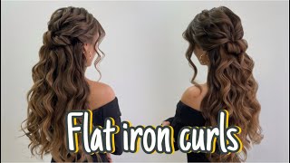 Half up half down hairstyle Flat iron curls for Long Heavy Hair [upl. by Ecnav407]