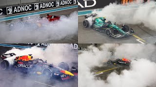 Sebastian Vettel Max Verstappen Charles Leclerc and Sergio Perez doing donuts after AbuDhabiGP [upl. by Andreas]