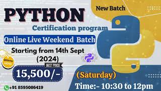 Python Certification Progarm Live Weekdend Batch Starts At 1030 12pm Hindi Live Class on python [upl. by Dorolice]