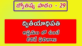 ద్వితీయాధిపతి అష్టమం లో ఉంటే కలిగే ఫలితాలు  2nd Lord in 8th House  జ్యోతిష్య పాఠాలు  Lesson 29 [upl. by Fihsak357]