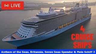 SHIPS TV  4 Crusie Ships Departing Port of Southampton LIVE [upl. by Savell]