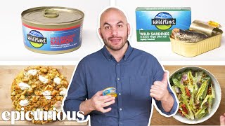 Pro Chef Turns Canned Seafood Into 4 Meals For Under 12  The Smart Cook  Epicurious [upl. by Nyrehtak]