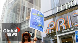 LCBO workers rally on day 2 of strike thats shuttered liquor stores [upl. by Prud]