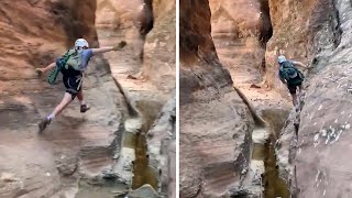 Daredevil incredibly parkours across desert canyon wall shorts [upl. by Zednanref]