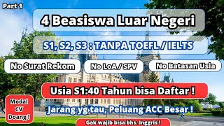 4 Beasiswa S1 S2 S3 Tanpa TOEFL  IELTS 2024  PART 1  beasiswas1 beasiswaluarnegeri beasiswa [upl. by Ikey]