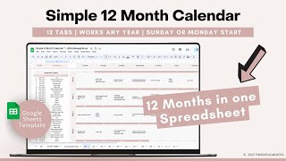 Simple Organization Calendar Google Sheets Template  Undated 12 Month Calendar  Life School Work [upl. by Frodina279]