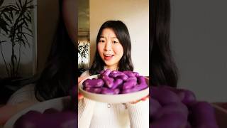 SWEET POTATO RICE CAKES HUUUWHAAAAT sweetpotato viralfood koreanfood funny reaction shorts [upl. by Asilej]