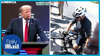 That was a hard fall Donald Trump wishes Joe Biden well after bike FALL [upl. by Ilujna]