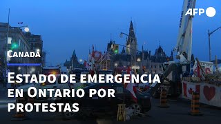 Declaran estado de emergencia en Ontario Canadá por protesta quotilegalquot de camioneros  AFP [upl. by Wright]