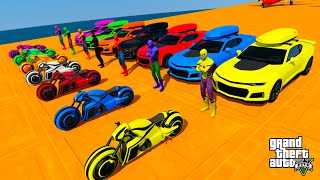 GTA V Double Ramps By cars bikes planes with Spiderman team تحديات ومجموعة قفزات فريق سيبايدر مان [upl. by Laure]