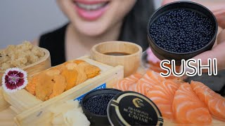 SUSHI ASMR UNI Black Diamond Caviar with FRESH Salmon Sashimi NO Talking Eating Sounds  NE [upl. by Hendry]