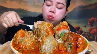 Seger bakso urat isi tetelan cabe rawit plus soun tougesambal pedas satu mangkok Mukbang [upl. by Ikuy]