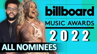 ALL NOMINEES  BILLBOARD MUSIC AWARDS 2022  BBMAs [upl. by Jada]