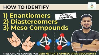 how to identify enantiomers and diastereomers organic chemistry in hindi  meso compounds examples [upl. by Annalise375]