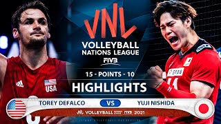 Usa vs Japan  VNL 2021  Highlights  Torey Defalco vs Yuji Nishida [upl. by Lleinnad]