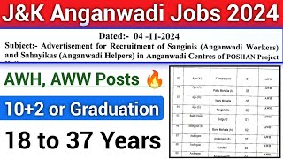 JampK Anganwadi Jobs 2024 🔥 AWHAHH Posts 102  Graduation JampK District Wise Jobs [upl. by Haramat425]