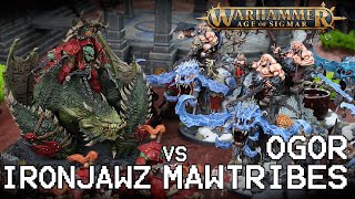 IRONJAWZ vs OGOR MAWTRIBES 2000pts Warhammer AGE OF SIGMAR Battle report [upl. by Elocon]