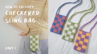 Checkered Sling Bag Crochet Tutorial Part 1  daMira [upl. by Eekaz]