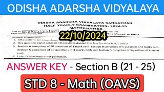 OAVS STD 8 Half Yearly math question paper 2024Odisha Adarsha VidyalayaOAVS math question STD 8 [upl. by Oigroig339]