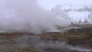 The steaming landscape at Geysir Iceland [upl. by Aisorbma]