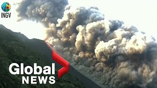 Italys Stromboli volcano erupts sending out dramatic plume of smoke lava [upl. by Dobb]