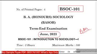 BSOC 101 Important Questions with Answer  BSOC 101 Guess paper  BSOC 101 Sample paper [upl. by Rases424]