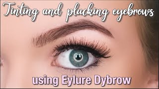 BEGINNERS GUIDE EYLURE DYBROW DARK BROWN  Plucking and tinting brows from home [upl. by Aniroc]