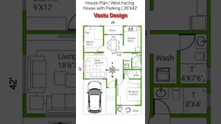 House Plan  West Facing House With Parking 2842 Vastu Design shorts housedesign [upl. by Hrutkay]